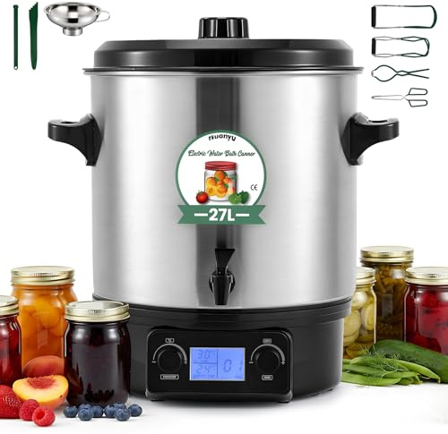 Huanyu 27L Electric Water Bath Canner with LCD Display Temperature & Time Adjustable Canning Machine with Canning Tools Perfect for Preserving, Making Jams, Sauce and Soup