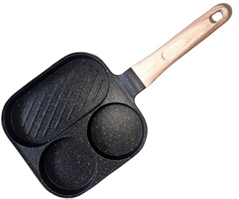 Padella a 3 scomparti, antiaderente, portatile, per pancake e uova, leggera per la colazione, utensile da cucina elettrico a induzione, per preparare pasti a casa, bistecca e