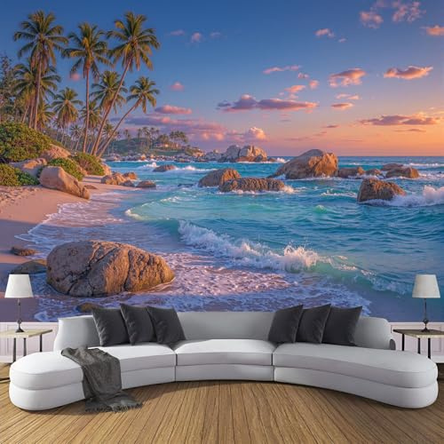 DLERFLOVR Papel Pintado de Pared Atardecer En La Playa Fotomurales Paisajes Caribeños Tapiz Fotográfico Decorativos Papel para Pared Salón Pasillo Dormitorio Comedor,200x140cm, Azul