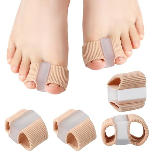 LLMSIX 4 Stück Hallux Valgus Korrektur,Schlauchbandagen Zehenspreizer Silikon,Doppelloch Zehenorthese Zehentrenner Toe Spacer,Hallux Valgus Zehenspreizer für überlappende Zehen Frauen Männer