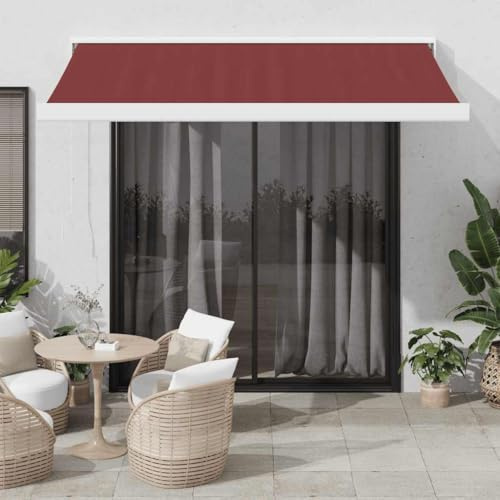 Pergola Adossée Voile Ombrage Rétractables pour Patio, Porch Awning Auvent Rétractable Automatique Bordeaux 350x250 cm pour Cour, Balcon, Jardin