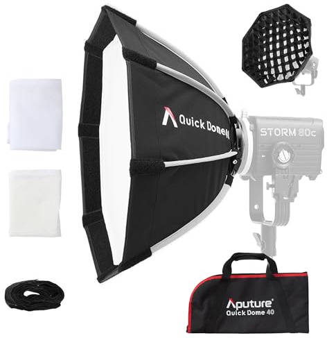 Aputure Light Dome Quick Dome 40 Softbox Support circulaire Bowens avec système de libération rapide, diffusion, grille de contrôle de la lumière et sac de transport pour lumière vidéo LED 40 cm