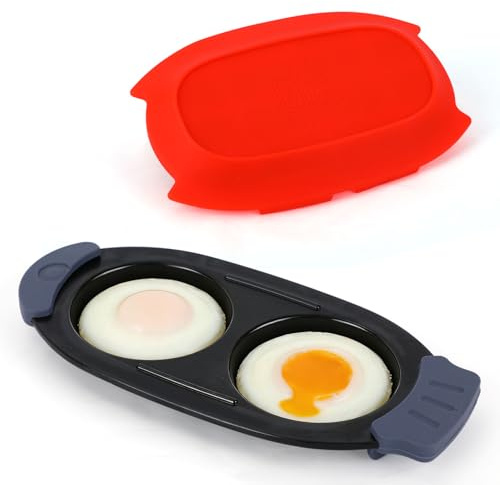 Penitue Cocedor de Huevos para Microondas, Escalfador Portátil de 2 Huevos Sándwiches Desayuno Utensilios Cocina Multiusos Microondas Ideal para Viajes en Casa y Autocaravanas
