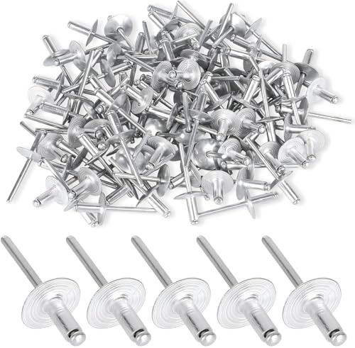 4.8×12 mm Pop Rivets, 100 Pieces, Silver, Large Flange, Aluminium Rivets for Woodworking, Furniture, Sheet Metal, Automotive and Mechanical Equipment