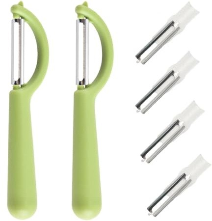 Frdelma P-skalare, sparskalare, med 4 ersättningsblad av rostfritt stål (gräsgrön) | Potatis- och gurkskalare, avtagbar degskrapa, lätt plasthandtag grönsaksskalare kompatibel med tupperware