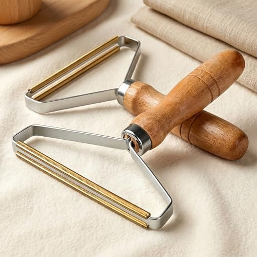 Carpet Scraper Pet Hair Remover Tool - Reusable & Eco-Friendly Pet Hair Removal for Carpets, Sofas, Beds, Clothes | Portable Lint Roller with Wooden Handle for Cats & Dogs (Pack of 2)