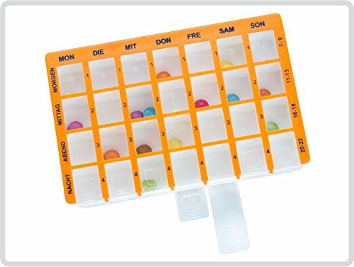 Arzneikassette Pillendose 7-Tage, 1 Woche, Orange - Pillenbox Tablettenbox