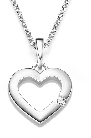 Herzkette Silber 925, Halskette Damen Kette mit Herzanhänger Zirkonia Stein | Echtsilber Anhänger Echt Silberkette mit Herz für Frauen Schmuck Geschenk für Sie Frau Mama Freundin Ehefrau Mutter