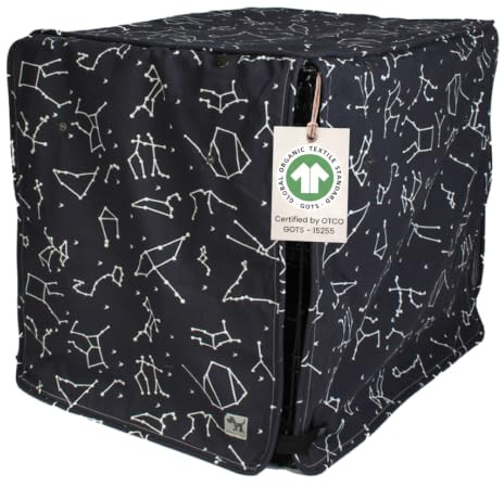 Molly Mutt Rocketman Abdeckung für Hundekäfige, 76,2 cm, Medium Kennel Cover misst 76,2 x 53,3 x 61 cm, Zwei Paneeltüren aufrollbar, aus maschinenwaschbarer 100% Baumwolle, die langlebig,