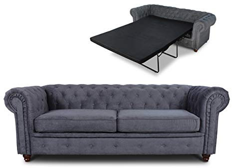 Schlafsofa Chesterfield Asti Bis 3-Sitzer, Sofa mit Schlaffunktion, Couch 3-er, Couchgarnitur, Sofagarnitur, Holzfüße, Polstersofa (Graphit (Capri 16))