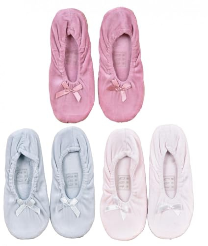 OZABI - Oändliga tofflor för dam ballerina tofflor, Ballerinas sammet knut förpackning med 3 par, 39 EU