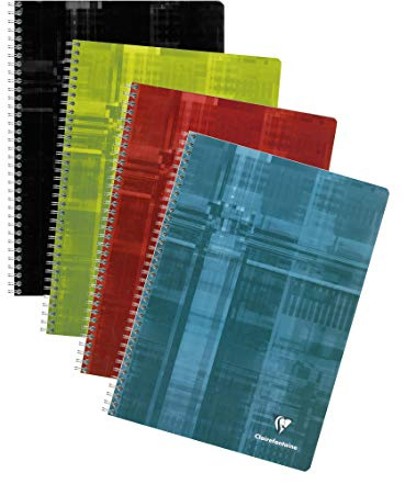 Clairefontaine 68162C uppsättning med 5 spiralanteckningsböcker – A4 21 x 29,7 cm – 180 små kvadratsidor – vitt papper 90 g – laminerat kortskydd – slumpmässiga färger
