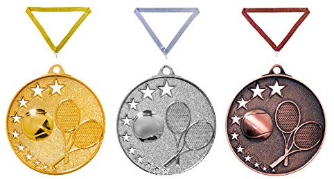 Henecka Medaille Tennis, Medaillen mit Wunschgravur, inklusive Halsband, wählbar in Gold, Silber, Bronze, oder als 3er-Serie (Bronze)