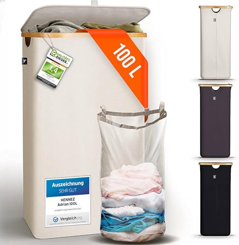 HENNEZ 100L Bamboo Laundry Basket with Lid - Laundry Hamper With Removable Bag - Dirty Clothes Basket Washing Baskets for Laundry - Hamper Baskets Clothes Basket Laundry Wash Baskets Laundry Bin