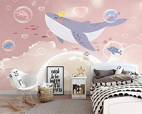 Papel Tapiz, personalización, Tela de Seda Nuevo Fondo nórdico Pintado a Mano de fantasía Ballena Princesa habitación Infantil