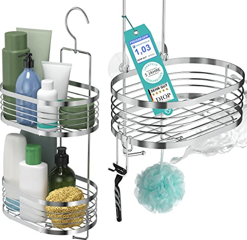 LAAKFELD Duschablage zum Hängen Mit 3 Fach Anti-Rost Schutz - Flexibler Duschkorb inkl. Gratis Rasierhalter, Saugnäpfe & Abstandsringe - Premium Duschregal Ohne Bohren