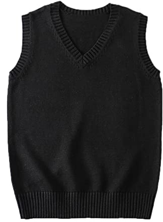 Blostirno Women’s Sweater Vest V Neck JK Uniform Kint Vests Solid Classic Sleeveless Pullover Sweaters Tops(Black S)