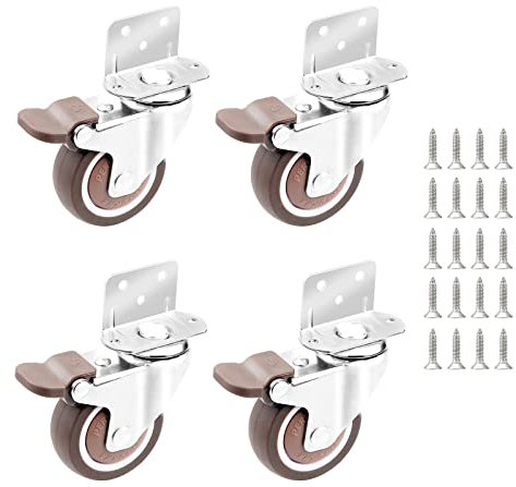 CPROSP 4 Rotelle Mobili con Freno Girevoli Ruote in Gomm a L, Ø32MM Ruote Per Carrello, con Cuscinetti Freno, 45kg, per Scaffali, Piccole Rotelle Girevoli per Fiori, Culle Piccoli Mobili