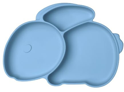 Vicloon Assiette Ventouse pour Bébé, Assiettes Silicone pour Tout-petits l'auto-alimentation avec 3 Compartiment, Sans BPA, Passe Au Lave-vaisselle Et Au Micro-ondes (Bleu)