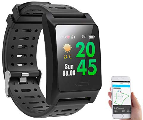 Newgen Medicals Smartwatch mit GPS: Fitness-GPS-Armbanduhr, Herzfrequenz-Anzeige, Versandrückläufer (Smartwatch Streckenaufzeichnung, Fitness-Uhren wasserdicht, Entfernungsmesser)
