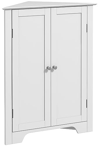 kleankin Triangle Bathroom Cabinet, Corner Bathroom Storage Unit with Adjustable Shelf and Recessed Door, Free Standing, White