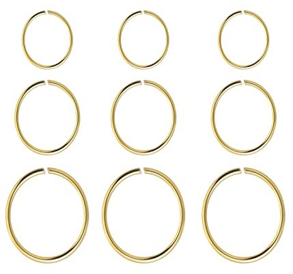 IUDWCG 9 Stück Edelstahl Nasenring Ring nahtlose runde Ohrringe durchbohrte Ohrringe Schmuck 3 Größen (Gold)