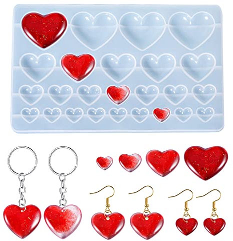 Weenkeey Molde de Resina en Forma de Corazón - Llavero de Silicona, Joyería, Epoxi para Manualidades, Collar Con Colgante - 4 Tamaños