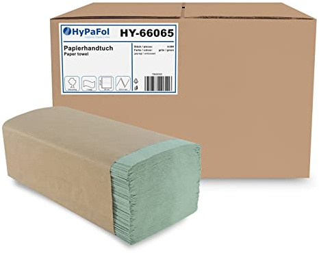 Hypafol Papierhandtücher für Spender | Recycling grün, 1-lagig, 25 x 20 cm | 4.000 Blatt | ZZ/V-Falz geeignet für Handtuchspender in Toiletten, Büros, Praxen und Studios