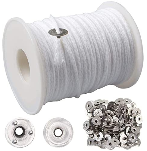 Rotolo di Stoppino Per Candele, 61 M Rotolo di Bobina di Stoppino Per Candele da 200 Piedi Rotolo di Stoppino Per Candele in Cotone Intrecciato Bobine di Spago Bianco Antifumo Per Realizzare Forniture