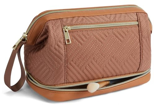 Telena Makeup Bag Tasche Damen, Reise Kosmetiktasche Kulturtasche, Kulturbeutel Damen Kosmetikkoffer für Frauen Waschtasche Schminktasche Makeup Bag Braun