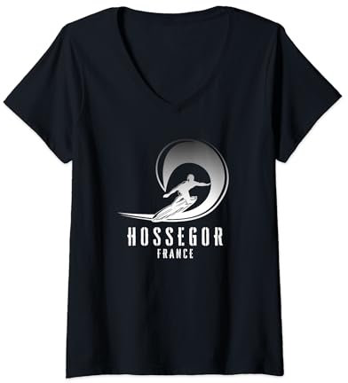 Damen Surf Hossegor, Surfen Hossegor in Frankreich, Pfeifensurfer T-Shirt mit V-Ausschnitt