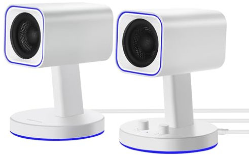 Sanyun SW202 Enceintes de Gaming 24W pour PC avec 3 Modes EQ (Jeu/Film/Musique), Son Surround 3D Dynamique, DAC 16bit USB/AUX/Bluetooth 5.2, Éclairage RGB, pour PC/Bureau/Moniteur, Blanc