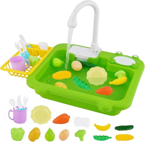 Lavello da cucina giocattolo con acqua corrente, giocattolo da cucina per bambini con acqua riciclata rubinetto e lavandino, regalo per ragazze e ragazzi bambini dai 3+
