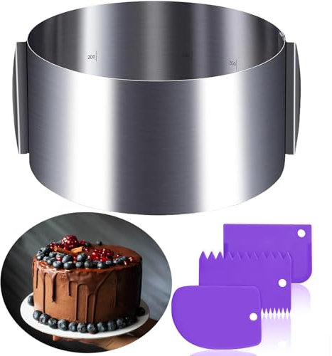 Boolico Tortenring Verstellbar Hoch 8,5cm,Durchmesser 16-30cm, Edelstahl Kuchenring Mit Skala und Kuchenschaber, Tortenringe Zum Backen und Kuchenzubereiten