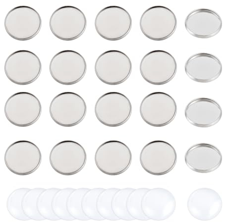 UNICRAFTALE 50 Set 16mm Edelstahl Anhänger Cabochon Rohlinge Anhänger Flat Round Tray Anhänger Herstellung Kits 16mm Cabochon Anhänger Tray Für Frauen Halsketten Ohrring Armbänder Schmuckherstellung