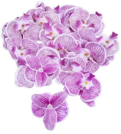 Corkwaw Lot de 50 pétales d'orchidées artificiels Fleurs Décorations artificielles Faux Phalaenopsis Têtes de fleurs en soie papillon pour décoration faite main DIY mariage fête à la maison (Lila