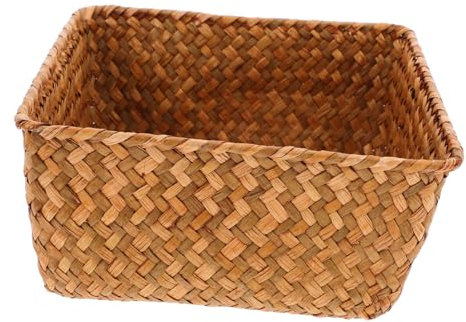 VILLFUL Seagrass Woven Basket Large Capacity Kitchen Ginger Garlic Storage Desktop Clutter Organizer Rustic Storage Bin Home Decorative Basket