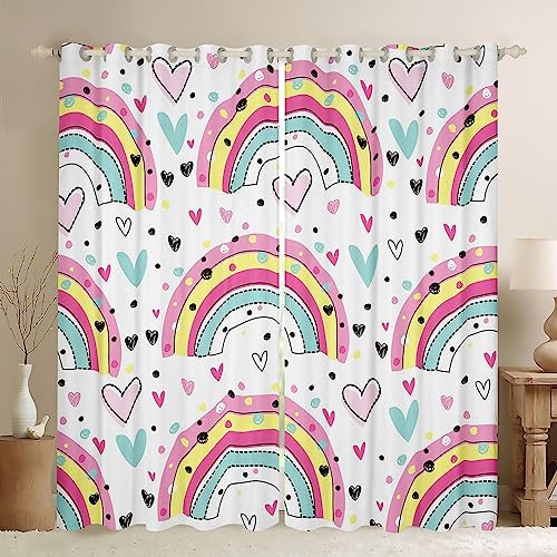 Kinderzimmer-Vorhänge, bunt, Herzen und Punkte, Cartoon-Stil, Regenbogen, Fenstervorhänge für Mädchen, mit Ösen, 2 Paneele, 117,8 x 183,9 cm (B x L)