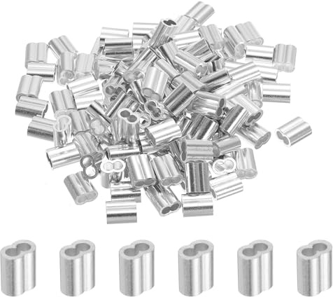 sourcing map 5/32 4mm Aluminum Crimping Loop Sleeve Double Ferrule for Wire Rope Cable Line End, Silver 120pcs