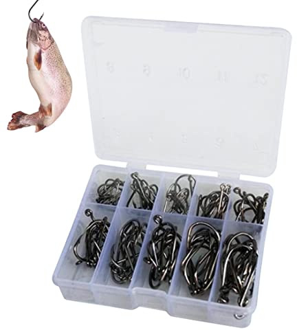 Juego De Anzuelos para Peces De Agua Salada, 100 Anzuelos En Caja, Anzuelos De Pesca Iseni 3-12# con Agujeros, Dorado Y Negro, Accesorios De Pesca Y Equipo para Lucio, Salmón, Almizclero, Barracud