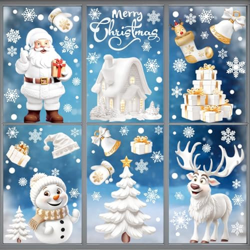 Weihnachtsdeko Fenster, 9 Blatt Fensterbilder Weihnachten, Fenstersticker Weihnachten, Fensterbilder Winter, Weihnachtsbilder, Weihnachtsdekoration für Zuhause, Schule, Büro (A)