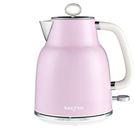 Salter Bouilloire Électrique Rétro Rose 1,7 L – Ébullition Rapide 3 kW, Base 360°, Filtre Anticalcaire, Sans Fil, Fenêtre Niveau d’Eau, Sécurité Anti-Ébullition, Arrêt Auto, Garantie 3 Ans