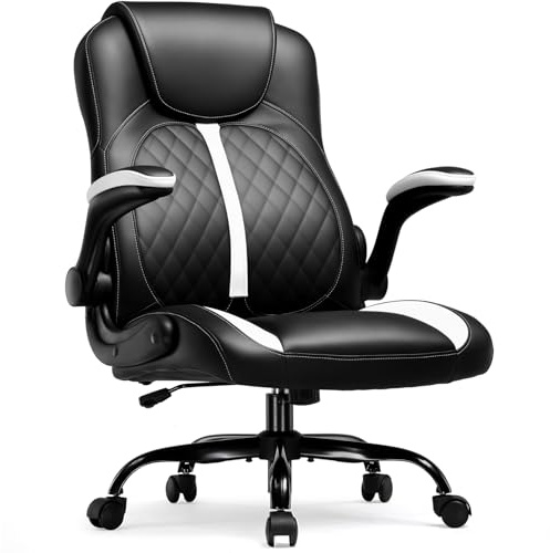 GTPLAYER Gaming Stuhl mit hochklappbarer Armlehne, Gamer Stuhl mit Schaukelfunktion, Ergonomischer Computer Gaming Stuhl mit hochdichtem Schwamm (weiß)