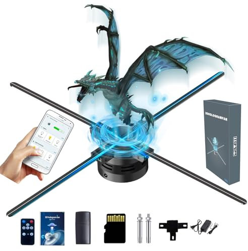 Missyou Proyector de holograma 3D de 60 cm con 720 LED, Bluetooth, control WiFi, 700 materiales de vídeo, para exposiciones, ferias, publicidad y Navidad
