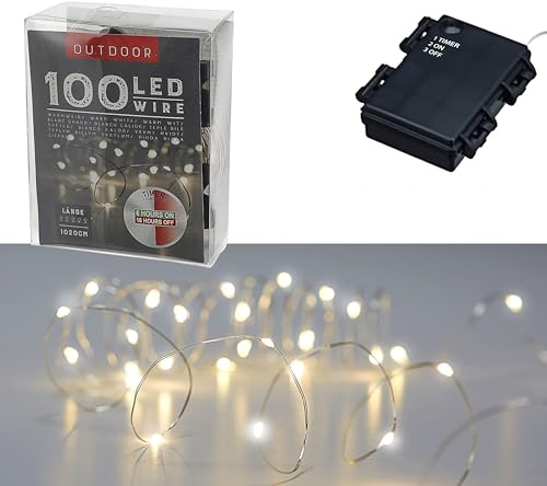 Cepewa Lichterkette Outdoor 1020cm | 100 LEDs warmweiß Silberdraht | Timerfunktion batteriebetrieben Weihnachtsbeleuchtung Leuchtdraht (Silber, 1020, Zentimeter)