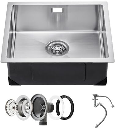 VEVOR Fregadero de Cocina bajo Encimera Acero Inoxidable 304, Lavabo de Granja de Un Solo Tazón con Accesorios, Fregaderos de Lavavajillas Fomésticos para RV, Cocina de Preparación, 500 x 430 x 190 mm