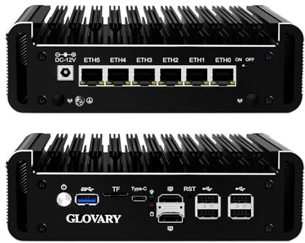 Glovary Mini Firewall PC N150 4 Core (Meglio di N100), 6 x i226V 2.5GbE LAN OPNsense Hardware, Barebone NO RAM NO SSD, Fanless Micro Appliance, AES-NI, 2 xM.2 NVMe Slot, 1 xSATA3.0, USB-C