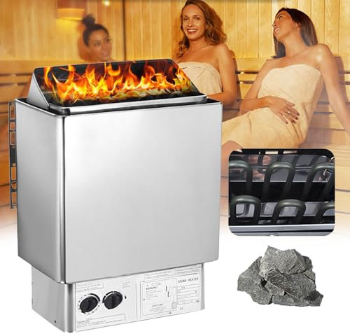 Electric Sauna Heater(for 2-13m³), Stainless Steel Sauna Heating Stove with Internal Controller, Timer: 0-180 Min, Temperature: 0-110℃, for Home Hotel Spa Shower Steam Room,3KW