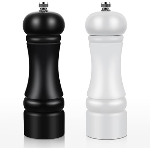 2Pack Wood 6.5 Inches Salt and Pepper Grinder Set and Adjustable Manual Salt and Pepper Mills, with Ceramic Grinding Mechanism, Housewarming Gifts, Cooking Gifts for Men & Women(Black & White)