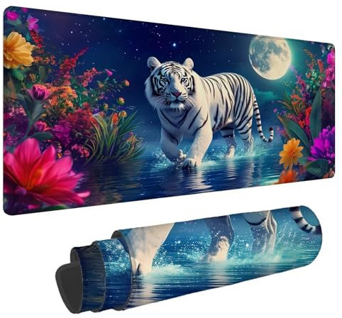 Tapis de Souris Tigre Tapis de Souris XXL Lune 1500x800x4mm Tapis Souris Gamer, sous Main Bureau Ordinateur Portable, Mouse Pad Bords Cousus Caoutchouc Antidérapante, pour Souris et Clavier A-29